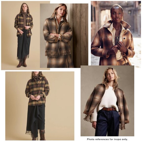 SOLD - Vintage Brown Green Wool-Blend Plaid Fringed Shirt Jacket Norton Studio - Picture 11 of 12